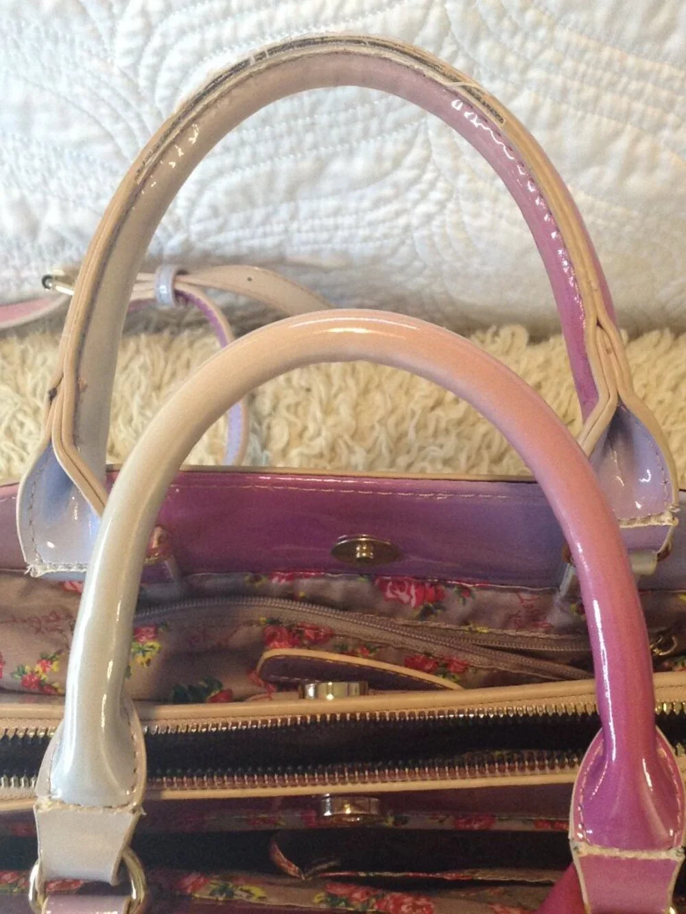 VTG 90's Betsey Johnson Gigi 3 Ombre Patent Satchel Y2K Unique Chic Retro Classy